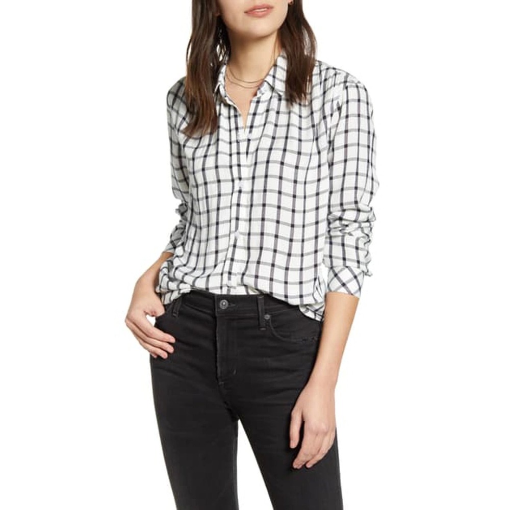 Rails Cozette‎ Check Button-Down Shirt In Ivory Pacific S